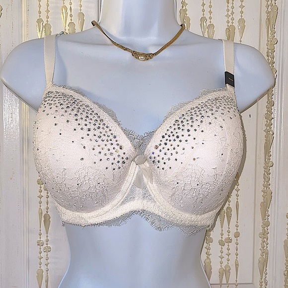 NWT bridal bra VS 34DDD /F crystals and white lace - Picture 4 of 17